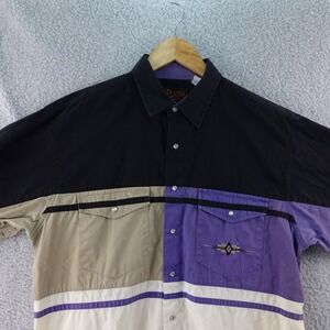 Vintage Plains Western Wear Men L Aztec Color Block Short Sleeve Button Up Shirt